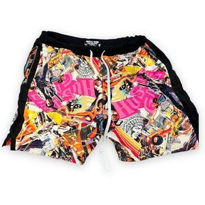 Hustle Gang Shorts Men's XL Black Orange Graphic Print Foxy Brown Vibe